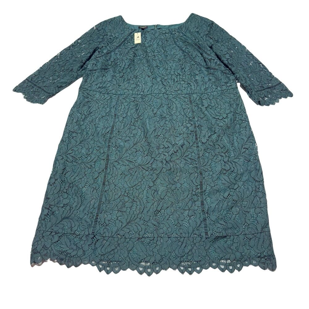 Talbots Green Lace Dress Size 18 W P Petite 3/4 Sleeve Lined Cocktail Party NWT